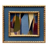 Contemporary Abstract Oil Painting in Vintage Blue Painted Frame For Sale