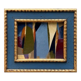 Contemporary Abstract Oil Painting in Vintage Blue Painted Frame For Sale