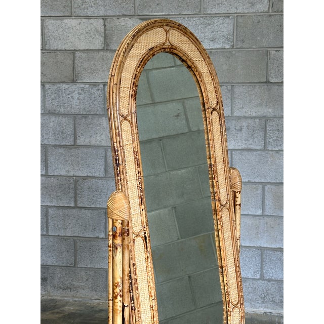 Baker Furniture Company 1980s British Colonial Style Bamboo, Cane, and Rattan Cheval Floor Mirror For Sale - Image 4 of 12