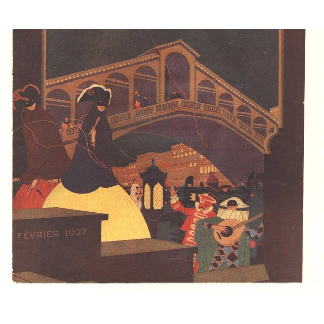 Art Deco 1927 French Art Deco Vintage Print-Venice at Carnival Time For Sale - Image 3 of 4