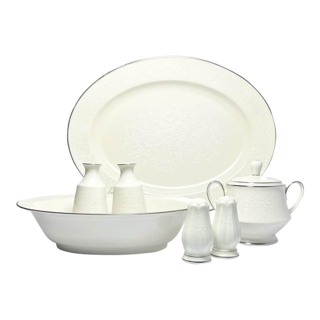 Noritake “Chandon, Platinum” Bone China Dinnerware Hostess Set - 7 pcs For Sale