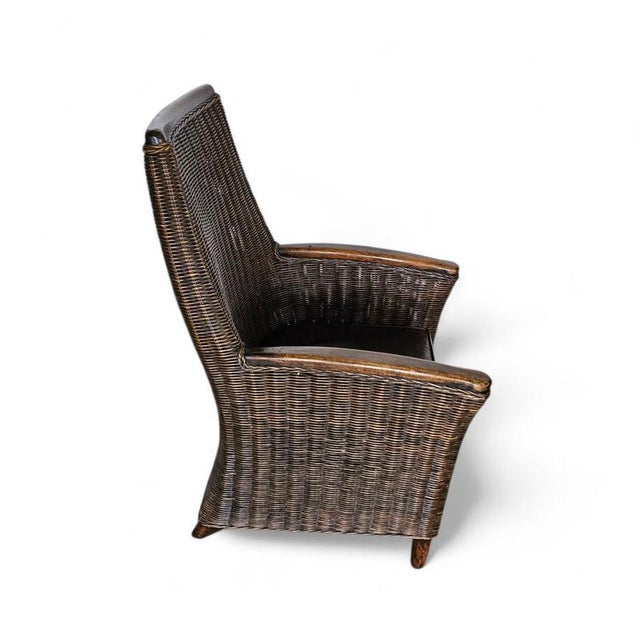 Rattan Armchair with Wooden Armrests and Leather Seat, 1960s For Sale - Image 13 of 16