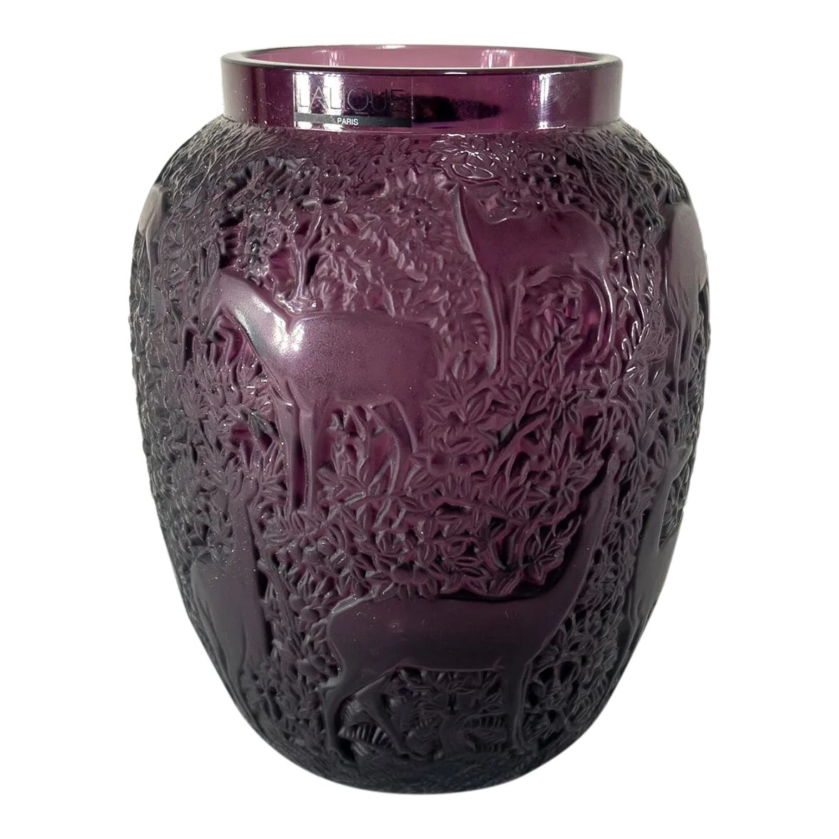 20th Century French Lalique Purple Amethyst Glass Vase With Deer Chairish