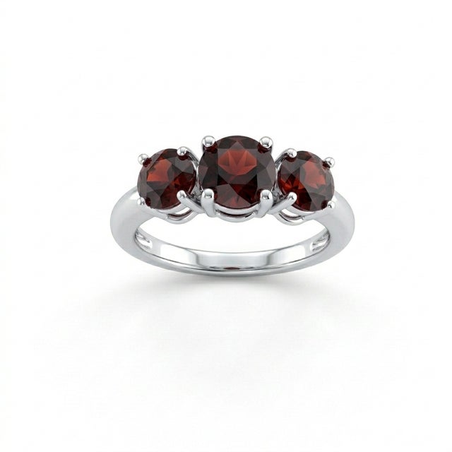 Contemporary Garnet Trio Stacking Ring, Three Gemstone January Birthstone Ring in 925 Silver Us 7 For Sale - Image 3 of 3