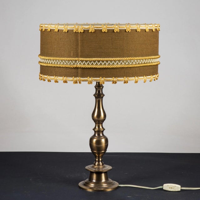 Brass & Metal Table Lamp with Circular and Low Fabric Shade For Sale - Image 6 of 6