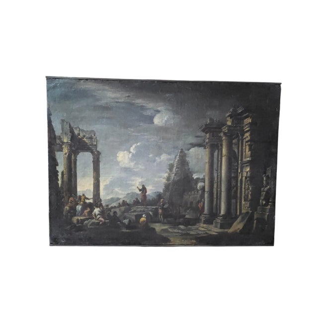 Italian Artist, Roman Ruins and Figures, 1750, Oil on Canvas For Sale - Image 3 of 9