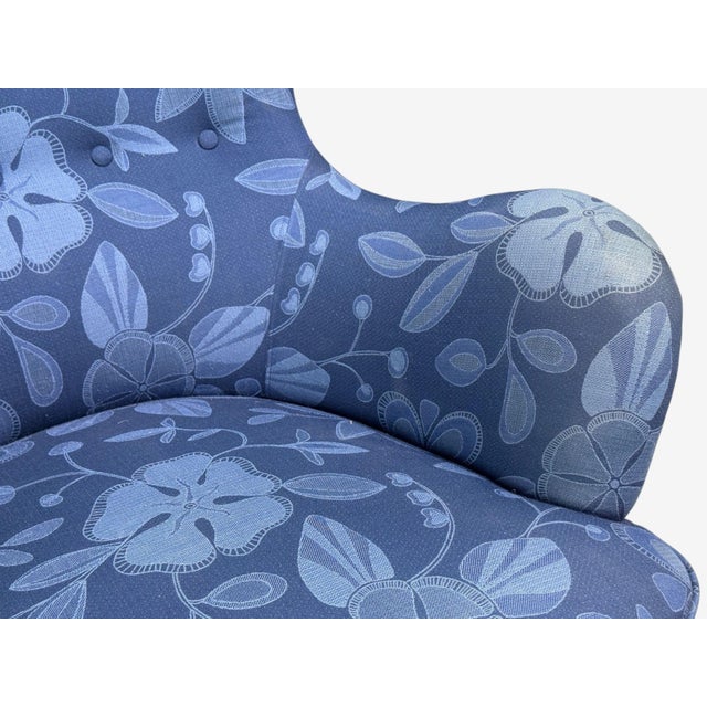 1940s Danish Modern, Wingback Chair, Blue Fabric, Wood, Denmark, 1940s For Sale - Image 5 of 10