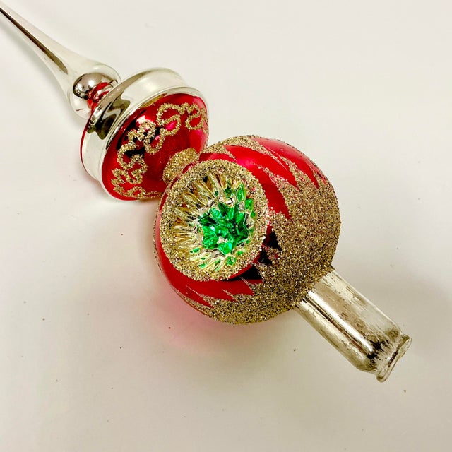 Antique German Art Deco Hollywood Regency Blown Mercury Glass Christmas Tree Topper With Indented Stars For Sale - Image 9 of 12