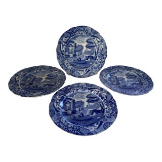 Vintage Set of 4 Authentic Spode Blue Italian Bread & Butter Plate England c.1950s For Sale