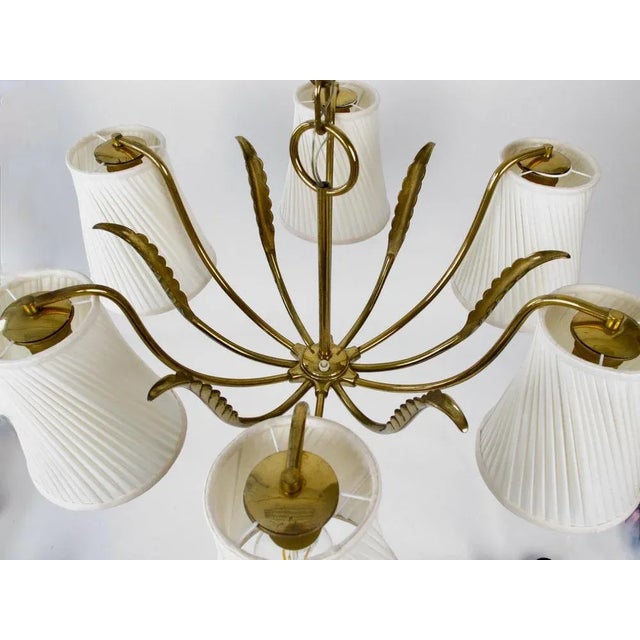 Vintage Pendant Light in Brass with Silk Shades by Josef Frank, 1955 For Sale - Image 3 of 17