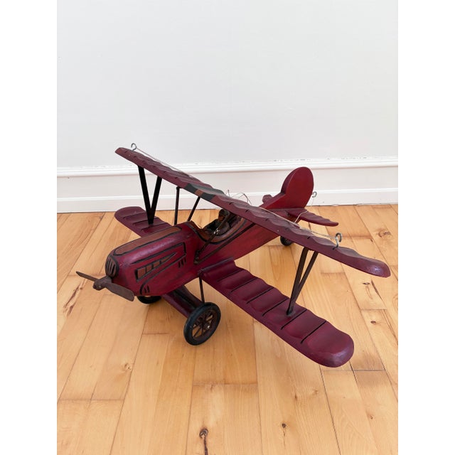 Large Vintage Handmade Wooden Airplane Model Biplane, 1930s For Sale - Image 4 of 18