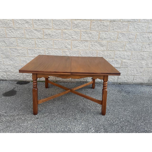 Vintage Cushman Style Solid Wood Maple Dining Table With Leaf For Sale In Philadelphia - Image 6 of 12