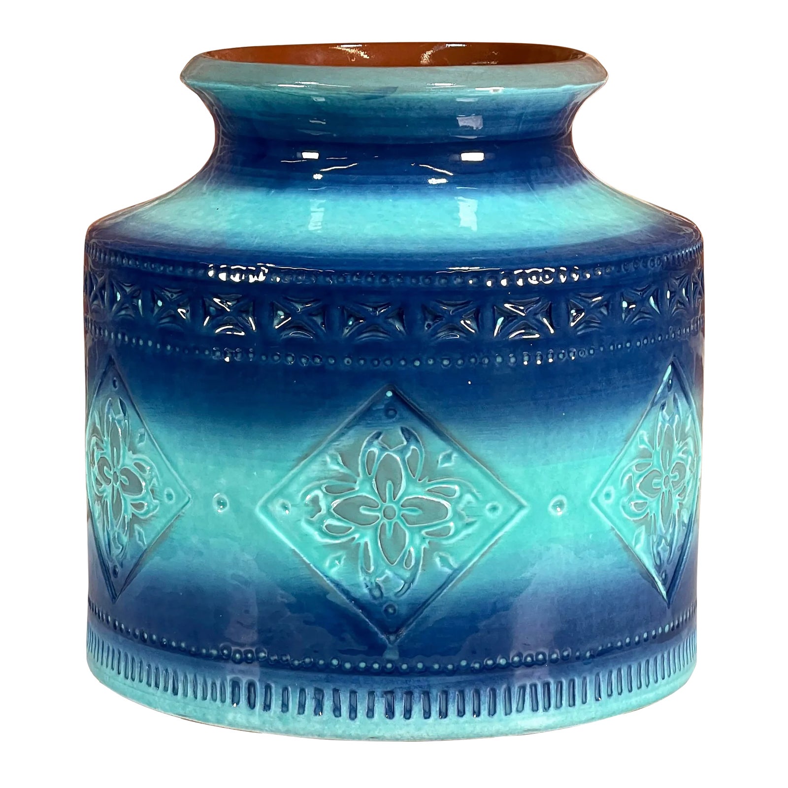 Vintage Italian Modern Bitossi Art Pottery Blue & Turquoise Large Vase