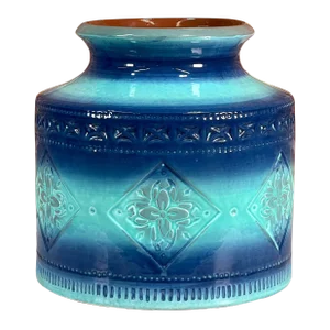 Vintage Italian Modern Bitossi Art Pottery Blue & Turquoise Large Vase