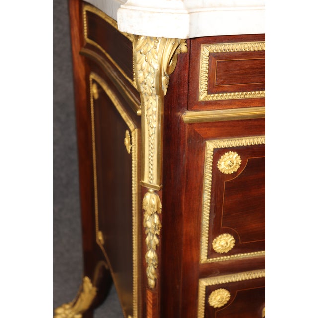 Late 19th Century Signed Lexcellent Superb Quality Louis XV Inlaid Marble Top Commode For Sale - Image 9 of 9