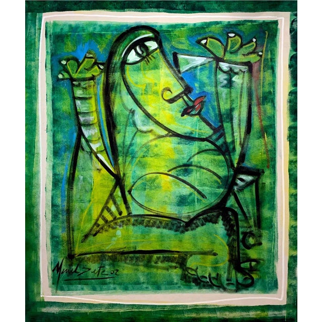 Mulher Verde, Menelaw Sete Oil on Canvas, Signed L.l. For Sale - Image 4 of 4