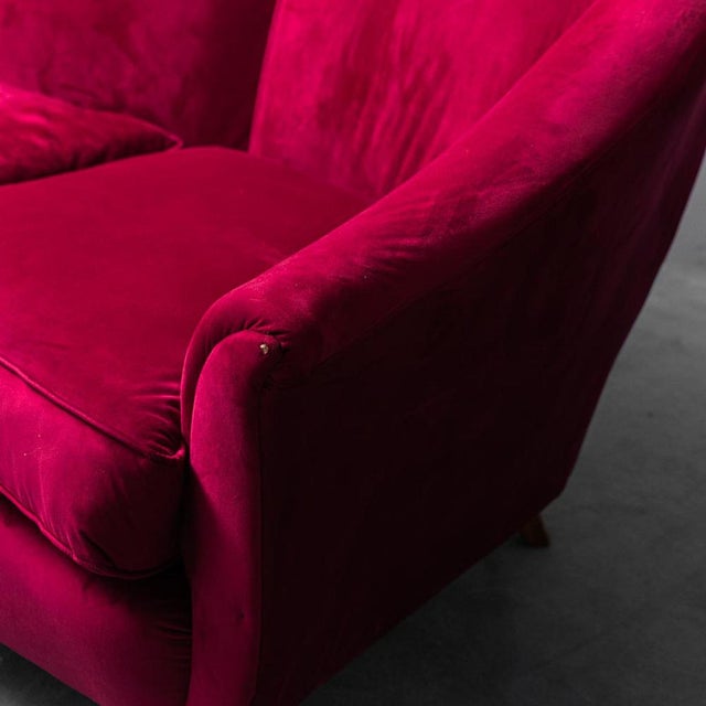 1950s 3-Seater Sofa in Red Velvet, 1950s For Sale - Image 5 of 14