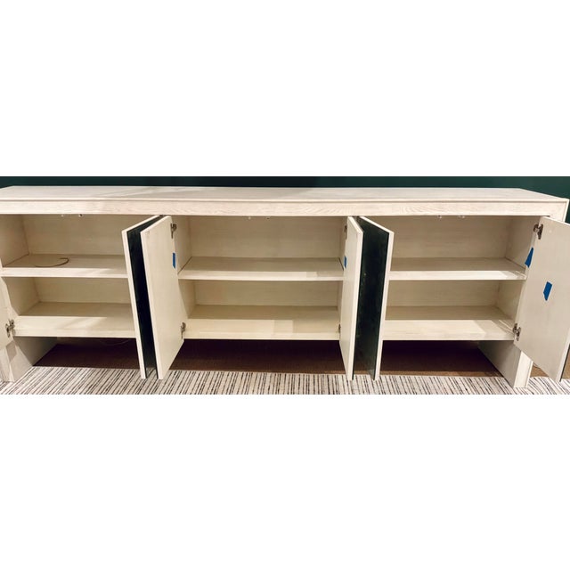 Original retail $12,000, stylish Century Furniture Modern Antique Mirror Wythe Six Door Credenza, whitewashed wood case,...