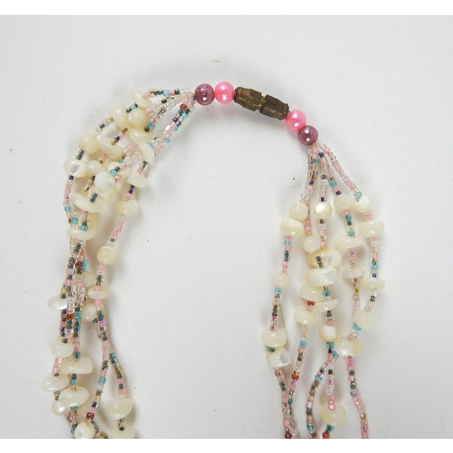 Traditional Vintage 1990s Artist Made Mother of Pearl Beaded Necklace For Sale - Image 3 of 5