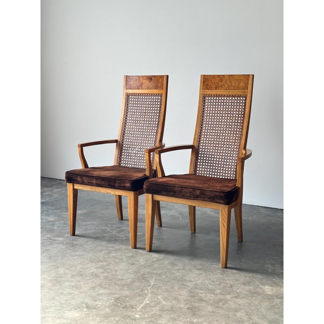 Set of 6 Milo Baughman Style Cane Back Burl Dining Chairs by Lane, 1970s For Sale - Image 11 of 18