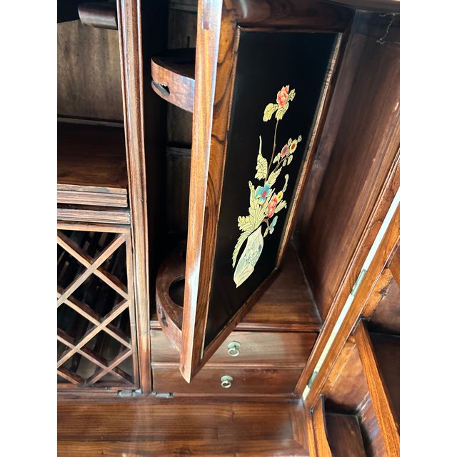 Mid-20th Century Japanese Lacquered Bar Cabinet With Hand-Painted Panels and Expanding Top For Sale - Image 9 of 15