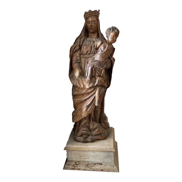 Antique Madonna and Child Carved Sculpture For Sale