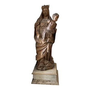 Antique Madonna and Child Carved Sculpture