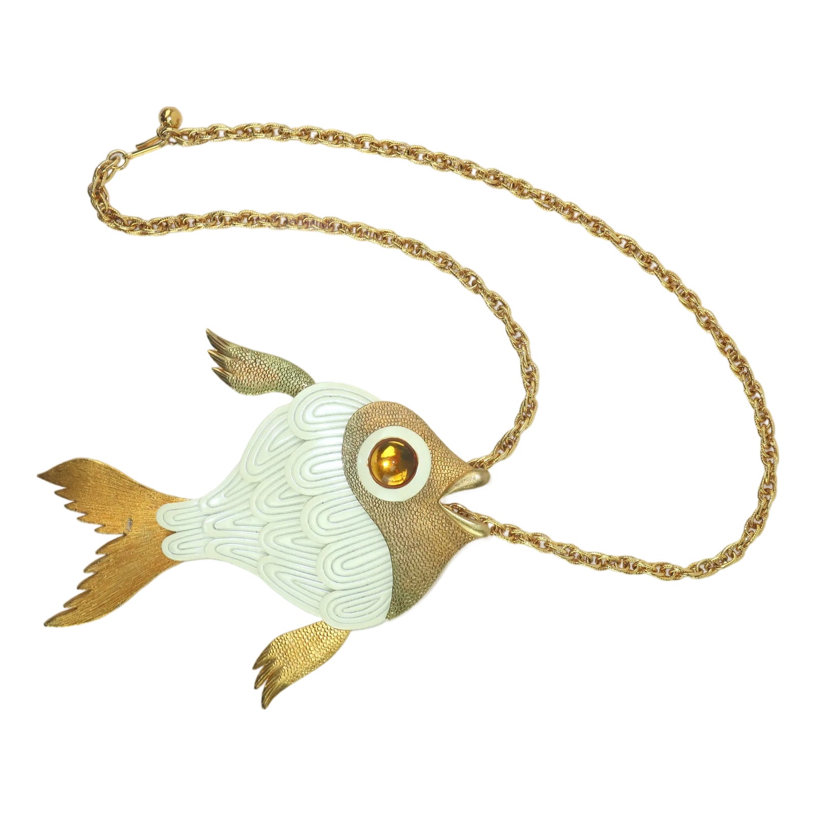 1960's Articulated Fish Pendant Rope Chain Necklace | Chairish