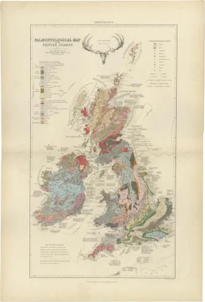 Antique Map of the Palaeontology of the British Isles by Johnston, 1850
