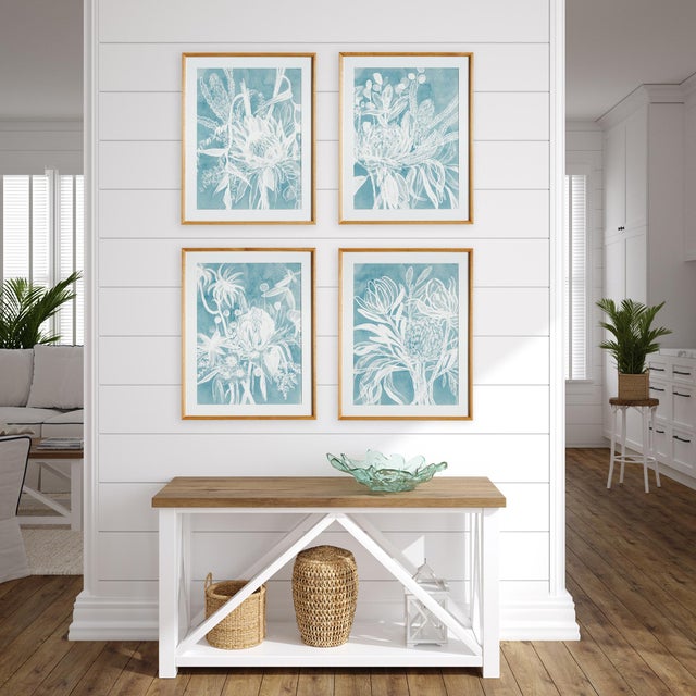 Kenneth Ludwig Chicago Protea Abstract Prints In Soft Blue, Set Of 4 For Sale - Image 4 of 4