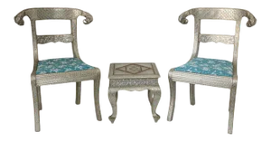 Anglo-Indian Silvered Wrapped Clad Side Chairs and Table - Set of 3