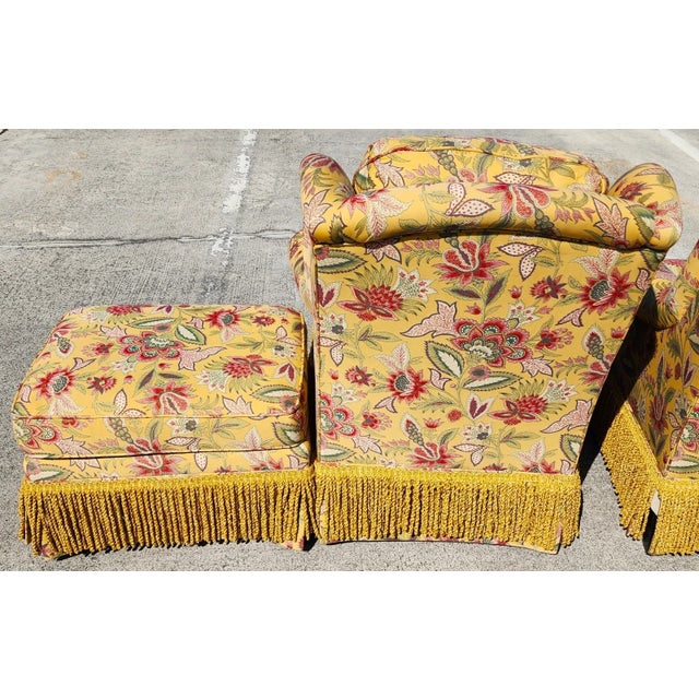 Taylor King Wingback Lounge Chairs & Ottomans Pair For Sale - Image 16 of 18