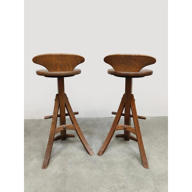 Vintage Brutalist Wooden Bar Stools, 1960s For Sale - Image 4 of 5