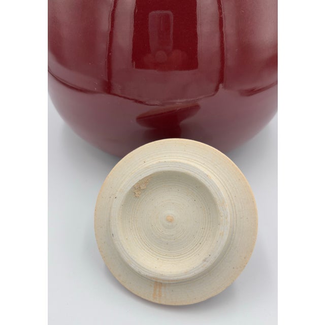 Red Vintage Chinese Porcelain Sand De Boeuf Oxblood Pottery Lidded Ginger Jar For Sale - Image 8 of 11