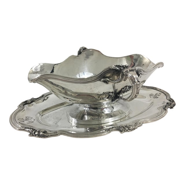 French Sterling Silver Sauce Boat in Francis I Pattern With as Monogram For Sale