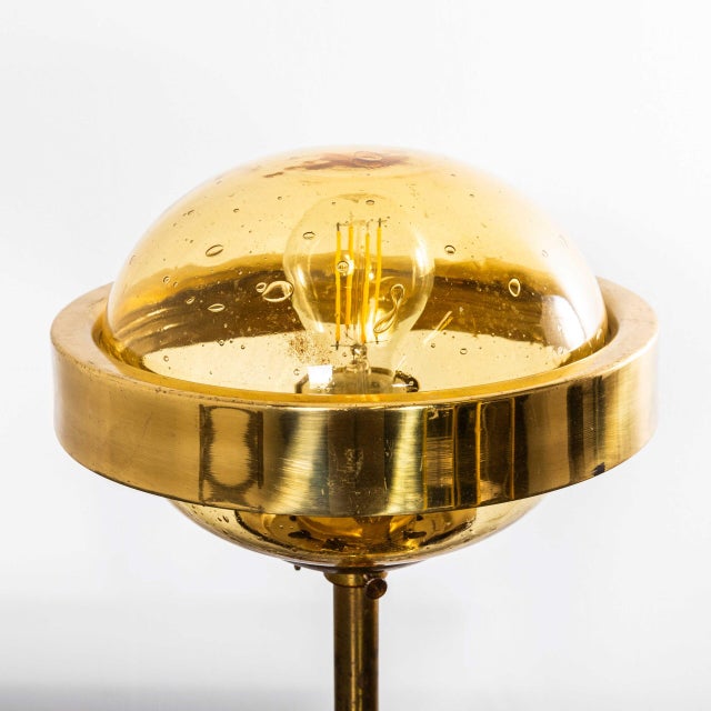Brass and Amber Glass Table Lamp, 1960s For Sale - Image 3 of 9