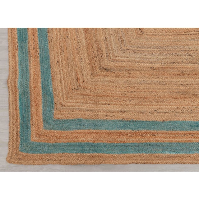 Turquoise Blue Double Border Rectangle Jute Handmade Rug 3'x6' Ft. For Sale - Image 6 of 13