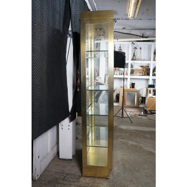 Brass Vintage Hollywood Regency Brass & Glass Curio Display Cabinet Vitrine MCM 80" For Sale - Image 8 of 18