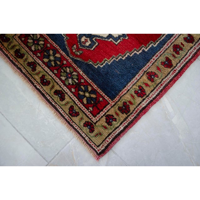Textile 1970s Hand Made Small Turkish Rug. DoorMat Entry Decor Kitchen Mat Baht Mat - 22'' X 43'' For Sale - Image 7 of 12