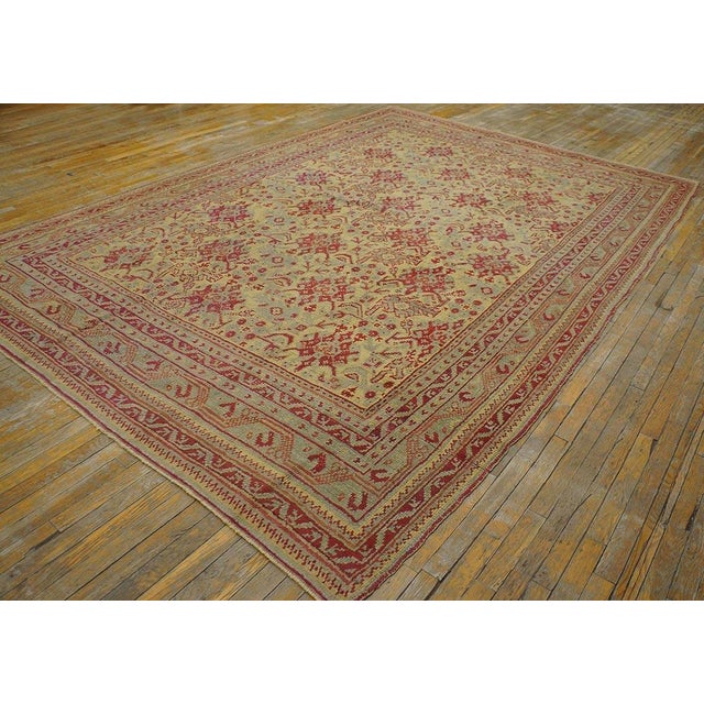 Antique Turkish Oushak rug, size: 8'4" x 11'7". Antique Turkish Allover Geometric Hand Knotted Pile Rug, Country of...