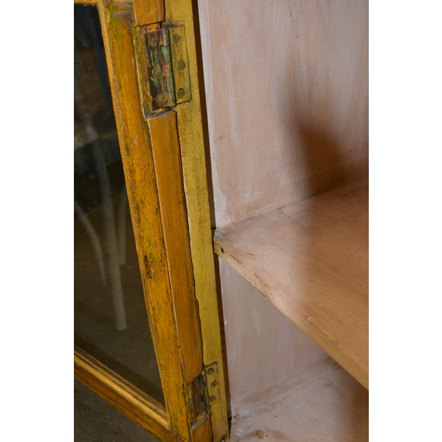 Chestnut 1990s Rustic Heavy Wooden Cabinet / Nightstand W/ Green Trim Patina & Single Glass Door For Sale - Image 8 of 18