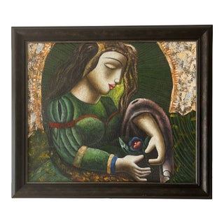 20th Century Oil on Canvas Framed Signed by American Artist Titled Mother Mary With Sacred Heart of Jesus For Sale