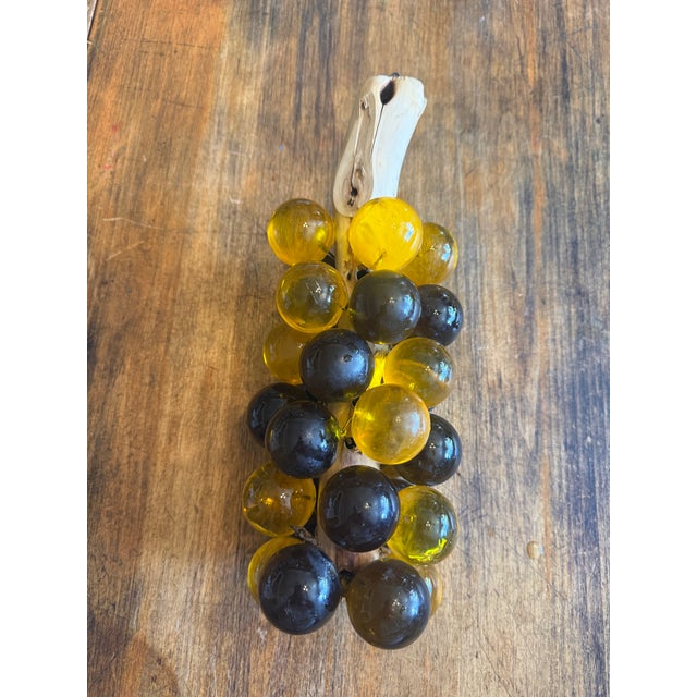 Mid-Century Modern Vintage Lucite Acrylic Grape Cluster Sun Yellow on Wood Can Hang 13” 1950’s MCM For Sale - Image 3 of 5
