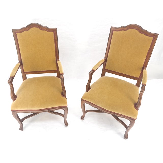 Pair of Carved French Style Mohair Fabric Carved Open Arm Lounge Chairs MINT! For Sale - Image 6 of 11
