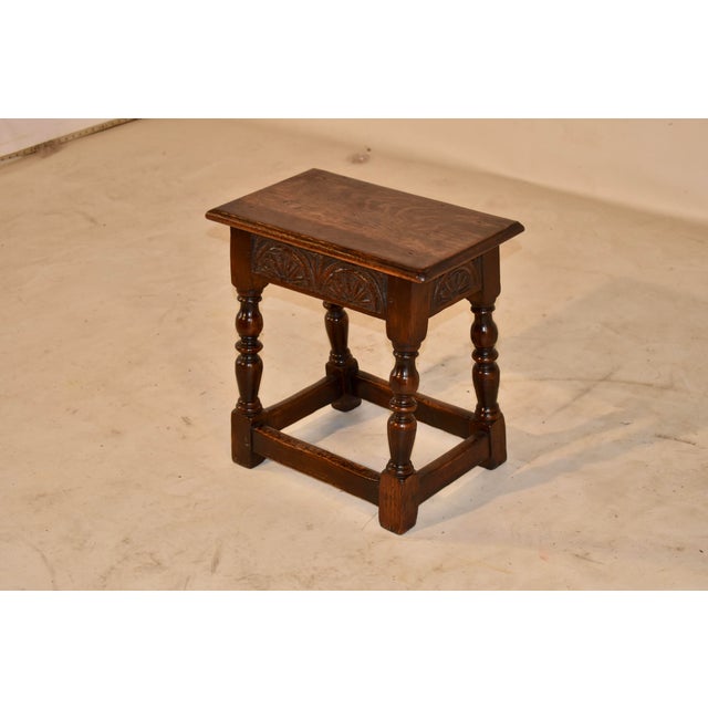 19th Century English Oak Carved Joint Stool For Sale - Image 4 of 7