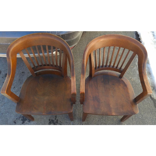 Victorian Pair Gunlocke Oak Bankers Armchairs, Early 20th Century, Victorian Design For Sale - Image 3 of 15