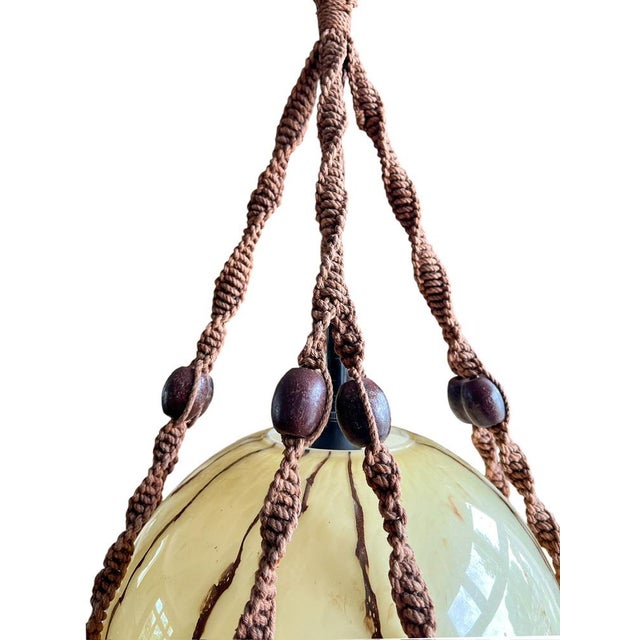 Braided Macramé Sisal and Marbled Glass Globe Pendant Lamp by Temde, 1970s For Sale - Image 12 of 18