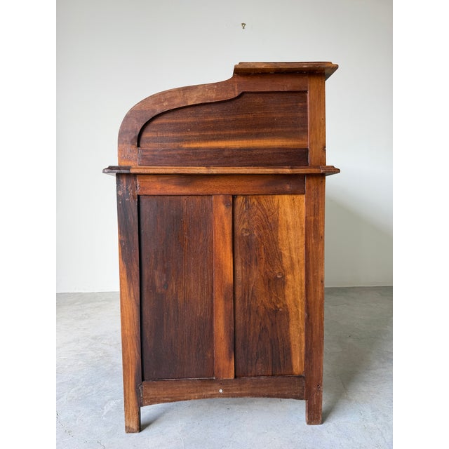 Antique Early 20th Century Solid Wood Roll Top Desk With Drawers & Interior Organizer For Sale - Image 9 of 11
