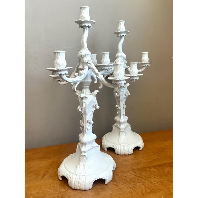 Early 20th Century Vintage KPM Berlin Blanc De Chine White Porcelain Candelabras - Pair For Sale - Image 5 of 12