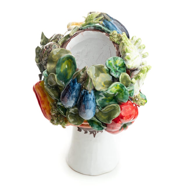2020s Head Vase Sculpture with Vegetables, Ceramiche D'arte Dolfi For Sale - Image 5 of 12